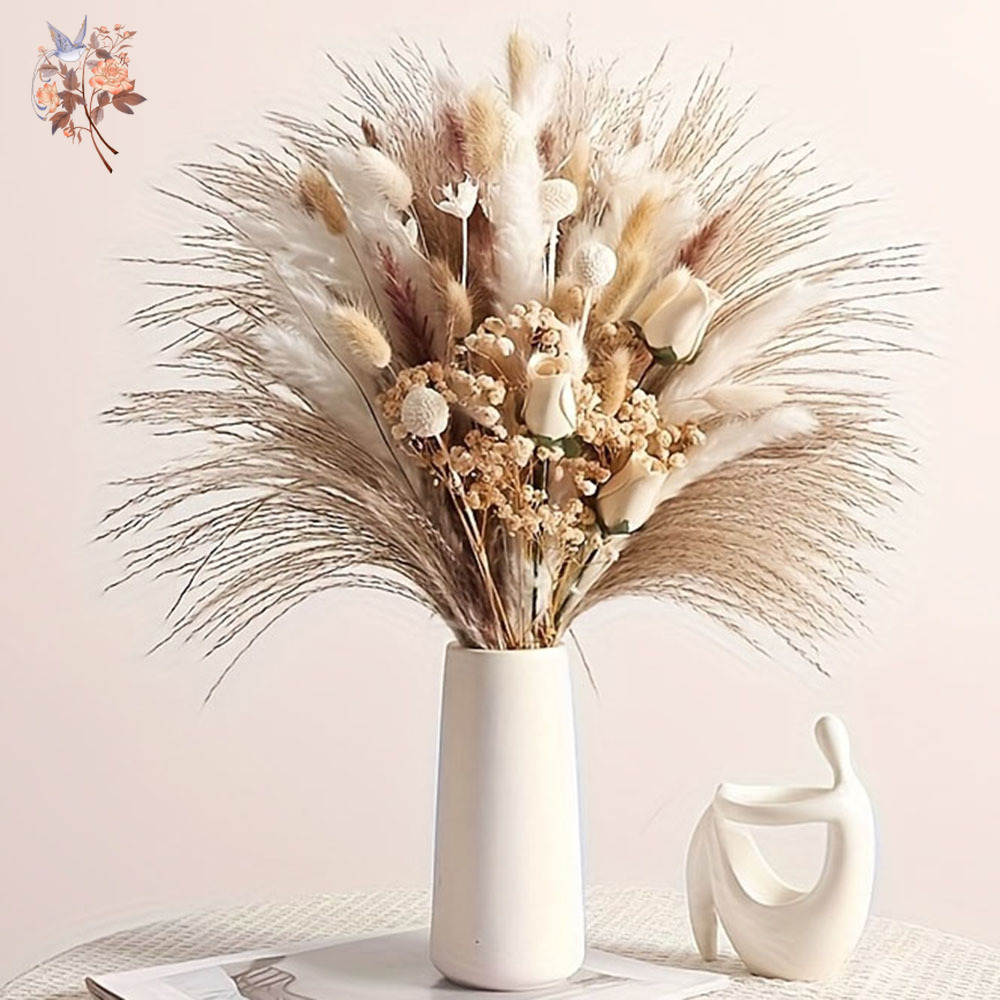 Pampas Grass Decor - 80Pcs Buket Bunga Kering Artifisial untuk
