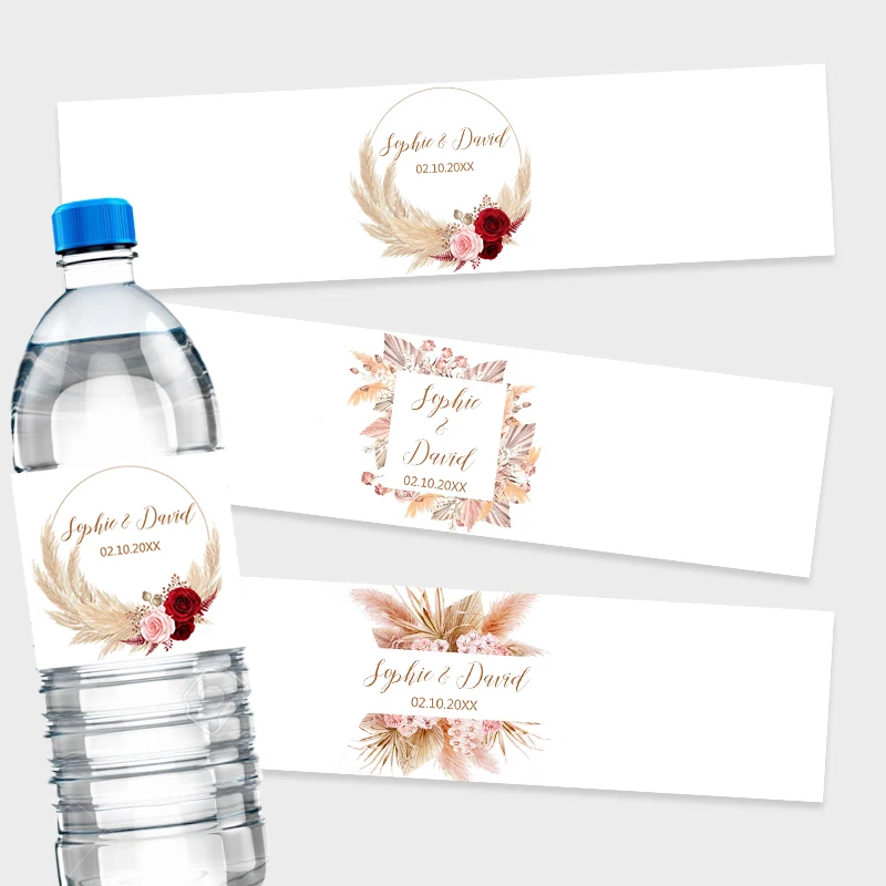 Pampas Grass Decor - 30 Buah Stiker Bungkus Botol Desain