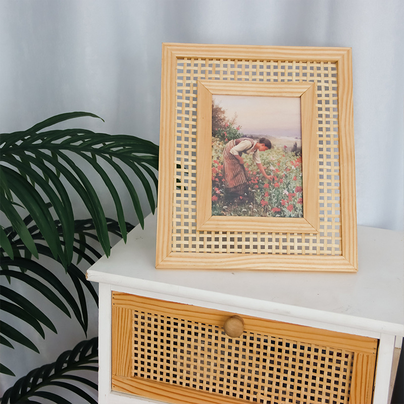 Bamboo Photo Frame - Ornamen gantung dinding, Nordic kayu padat