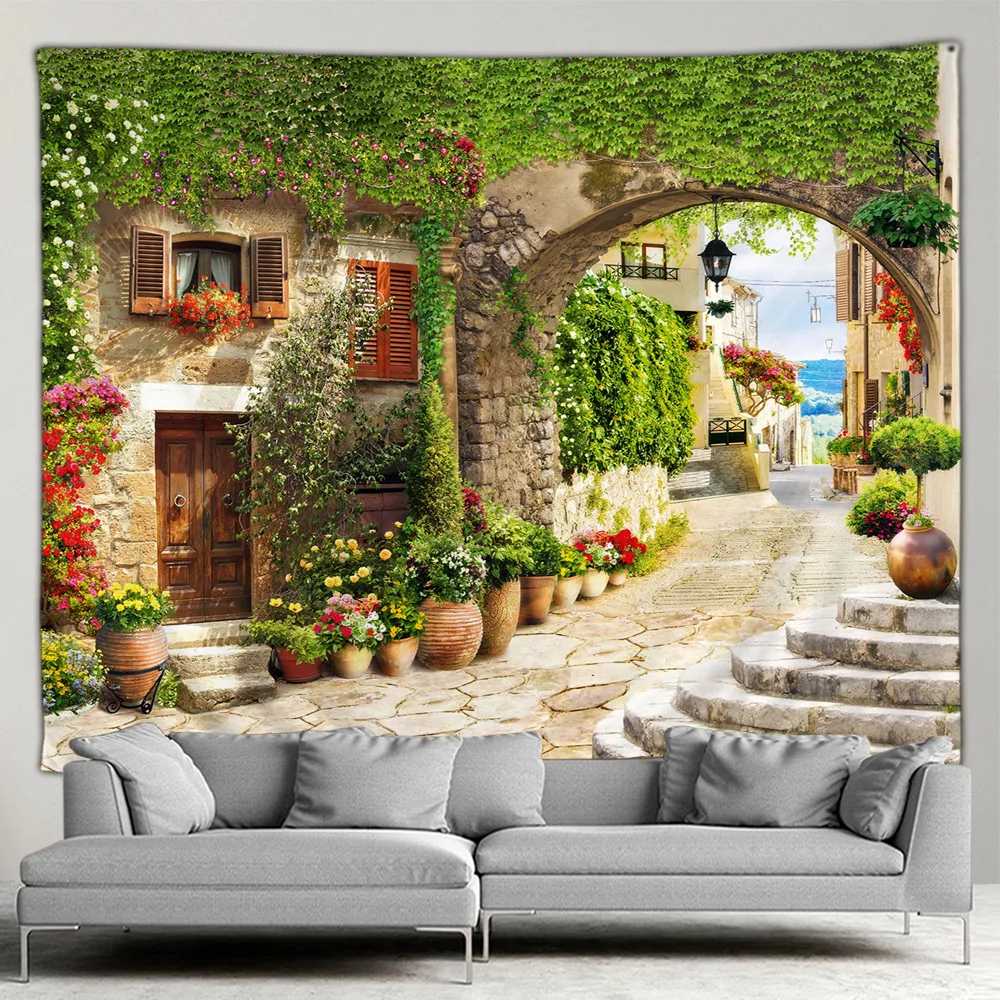 Home Decor Indonesia - Poster taman luar ruangan pemandangan Mediterania