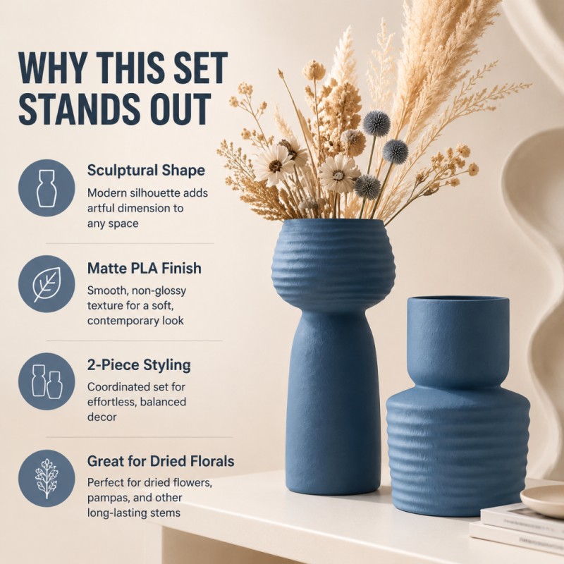 2Pcs Set Vas Biru Bertekstur K - Pampas Grass Decor ulasan dan harga