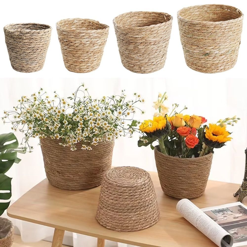 1 Buah Keranjang Pot Bunga Unt - Rattan Plant Basket ulasan dan harga